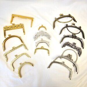 16 Metal Purse Frames from Lacis, different sizes colors, styles, and sizes